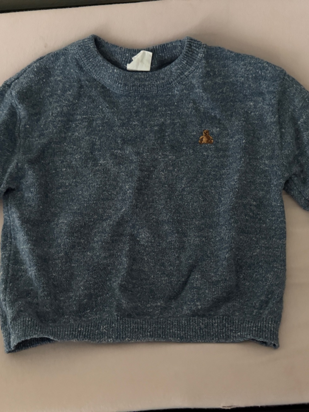 GAP Blue Heather Crewneck Sweater with Gold Embroidered Logo
